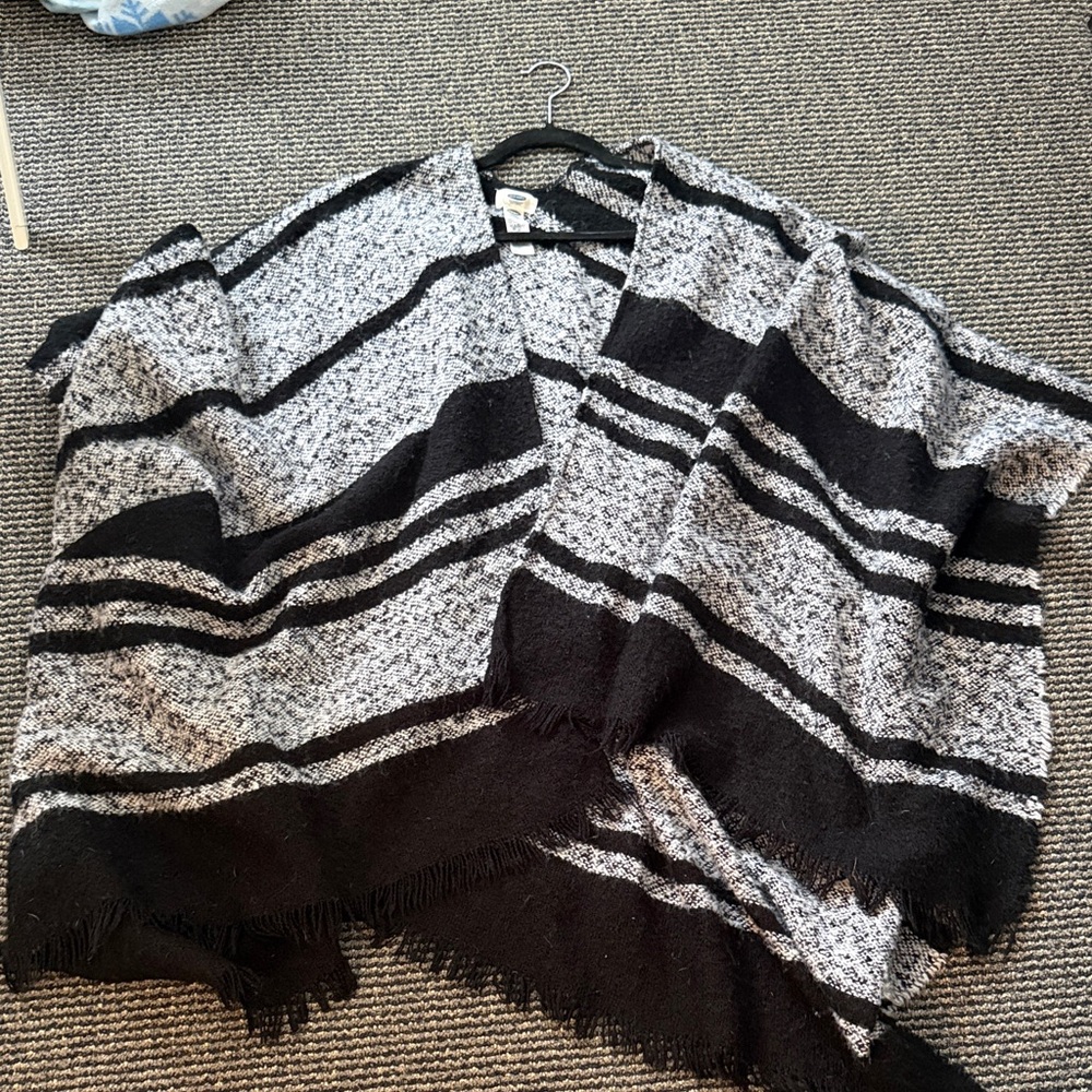 Black and Gray Striped Women's Poncho
